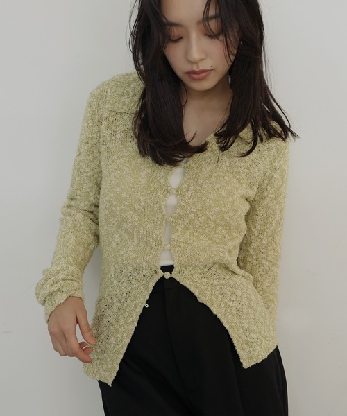 hellam（へラム）の「MIXヤーンポロニットカーディガン（ニット/セーター・レディース・グリーン/ベージュ/ブラックミックス・FREE）」の9枚目の写真