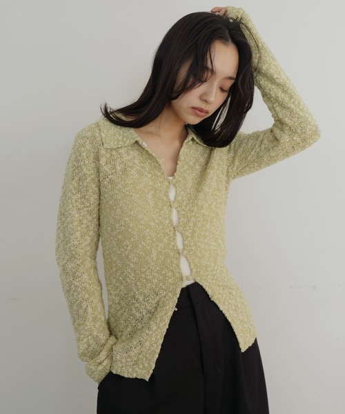 hellam（へラム）の「MIXヤーンポロニットカーディガン（ニット/セーター・レディース・グリーン/ベージュ/ブラックミックス・FREE）」の10枚目の写真