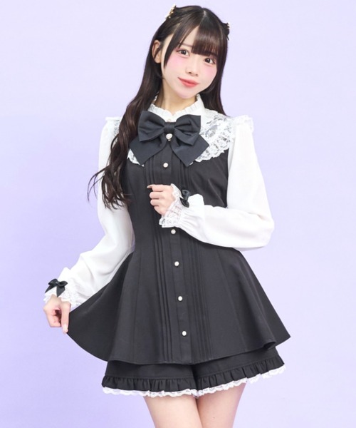 Secret Honey（シークレットハニー）の「レースセーラー付きスタンドカラーセットアップ（セットアップ・レディース・ライトブルー/ブラック・MEDIUM）」の2枚目の写真