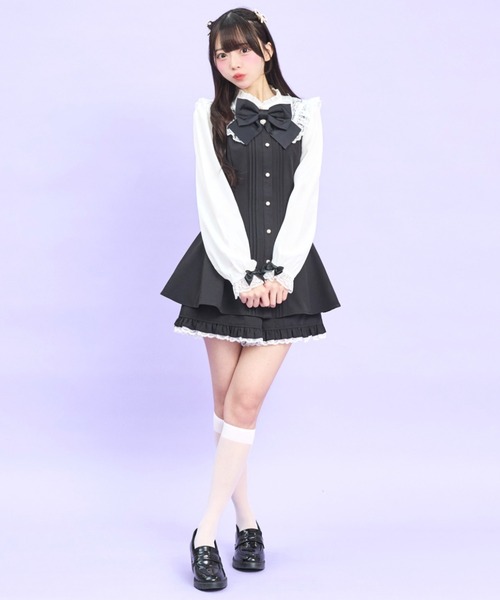 Secret Honey（シークレットハニー）の「レースセーラー付きスタンドカラーセットアップ（セットアップ・レディース・ライトブルー/ブラック・MEDIUM）」の6枚目の写真