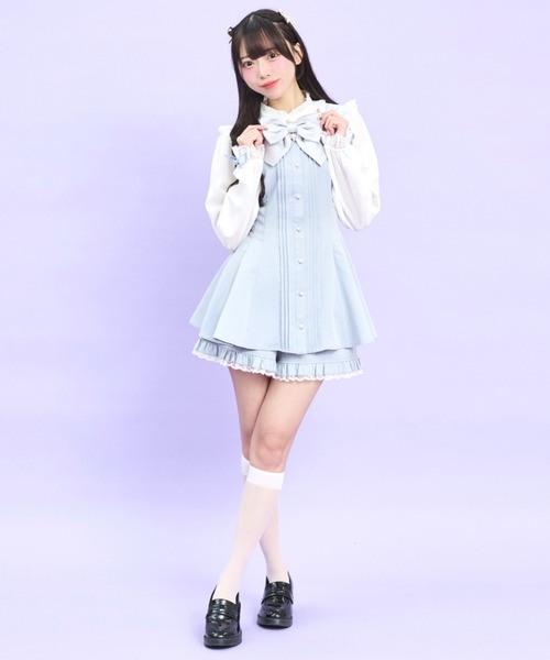 Secret Honey（シークレットハニー）の「レースセーラー付きスタンドカラーセットアップ（セットアップ・レディース・ライトブルー/ブラック・MEDIUM）」の3枚目の写真