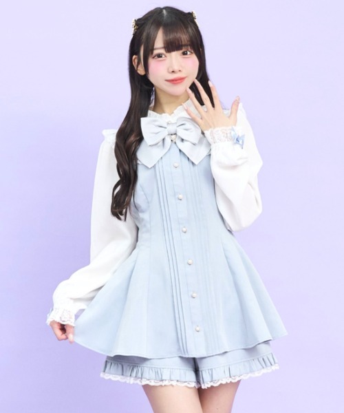 Secret Honey（シークレットハニー）の「レースセーラー付きスタンドカラーセットアップ（セットアップ・レディース・ライトブルー/ブラック・MEDIUM）」の4枚目の写真