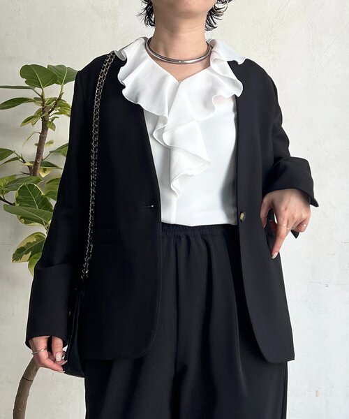 un dix cors（アンディコール）の「【フォーマル・セレモニー】TRダブルクロスシングルジャケット（テーラードジャケット・レディース・ネイビー/グレイッシュベージュ/ブラック・FREE）」の10枚目の写真