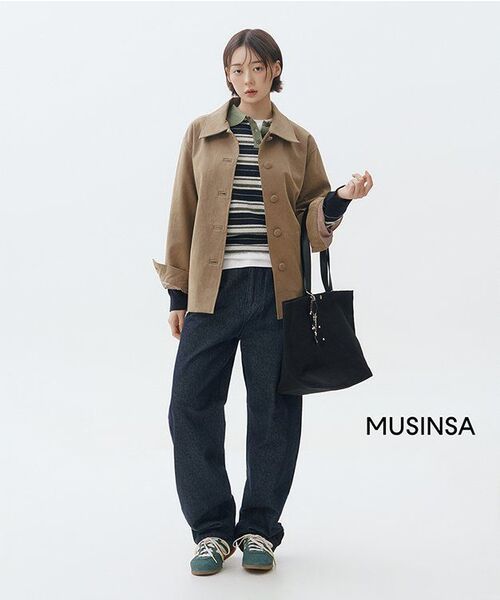 URAGO（ユラーゴ）の「Stripe wool pique knit（ポロシャツ・レディース・ブラウン/ネイビー・FREE）」の11枚目の写真