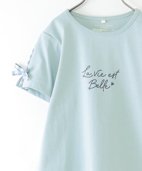 ikka(イッカ)の「冷感肩ギンガム切り替えロゴT(120~160cm)(Tシャツ/カットソー・キッズ・サックスブルー/オフホワイト/ラベンダー・140/150/120/130/160)」の2枚目の写真
