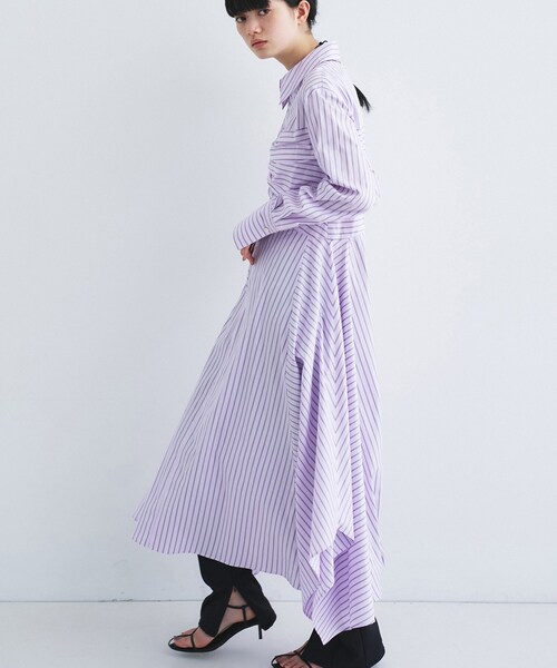 CODE A(コードエー)の「stripe shirt dress(ワンピース・レディース・サックスブルー系2/パープル系1・36/34)」の1枚目の写真