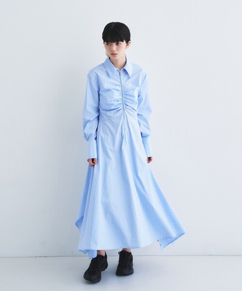 CODE A(コードエー)の「stripe shirt dress(ワンピース・レディース・サックスブルー系2/パープル系1・36/34)」の6枚目の写真