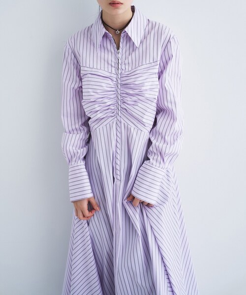 CODE A(コードエー)の「stripe shirt dress(ワンピース・レディース・サックスブルー系2/パープル系1・36/34)」の9枚目の写真