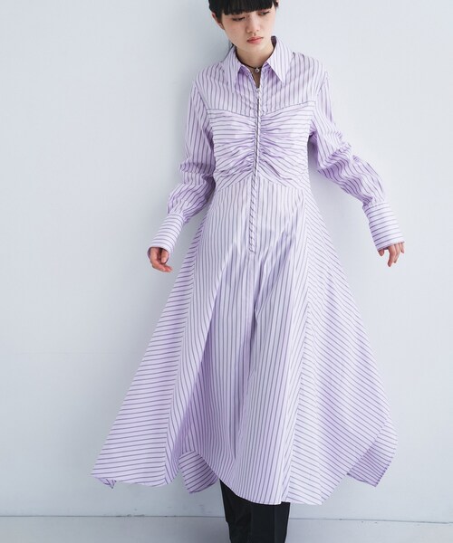 CODE A(コードエー)の「stripe shirt dress(ワンピース・レディース・サックスブルー系2/パープル系1・36/34)」の10枚目の写真