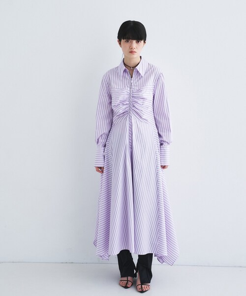 CODE A(コードエー)の「stripe shirt dress(ワンピース・レディース・サックスブルー系2/パープル系1・36/34)」の12枚目の写真