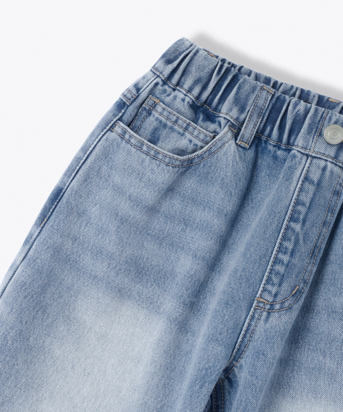 MUSINSA STANDARD KIDS（ムシンサスタンダードキッズ）の「ディストロイドニワイドバンディングデニムパンツ[ライトインディゴ]（デニムパンツ・レディース・その他・150/110/120/160/140/130）」の5枚目の写真