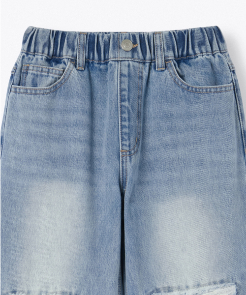MUSINSA STANDARD KIDS（ムシンサスタンダードキッズ）の「ディストロイドニワイドバンディングデニムパンツ[ライトインディゴ]（デニムパンツ・レディース・その他・150/110/120/160/140/130）」の9枚目の写真