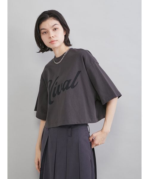 Mila Owen（ミラオーウェン）の「ショート丈ワイドグラフィックＴシャツ（Tシャツ/カットソー・レディース・ピンク/ホワイト/チャコールグレー・F）」の10枚目の写真