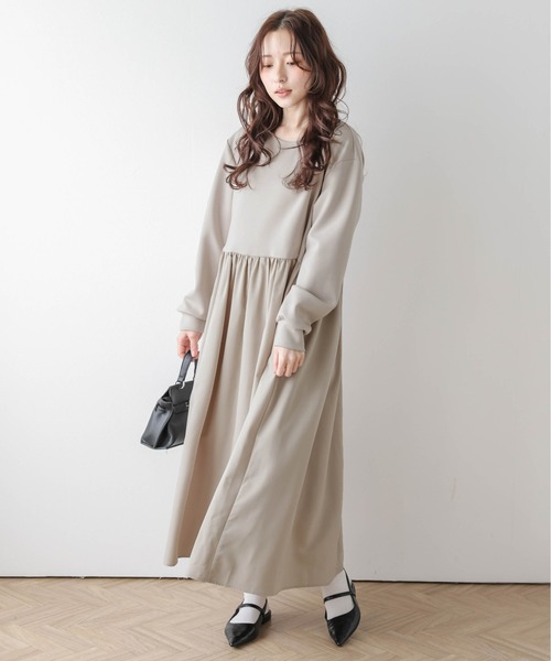La-gemme(ラジェム)の「ギャザーフレアドッキングワンピース(ワンピース・レディース・ブラック/ベージュ・フリー)」の9枚目の写真