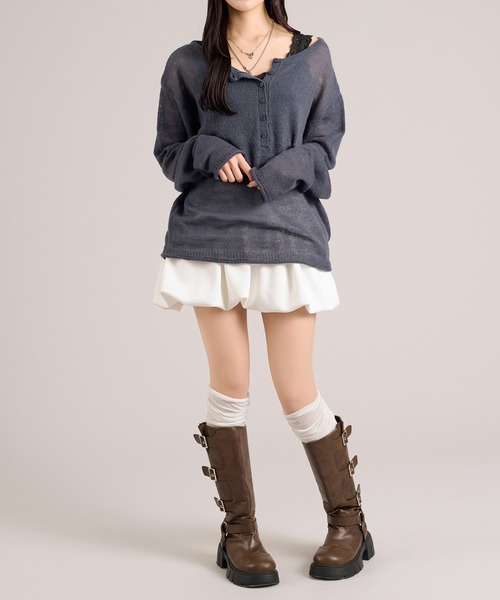 apres jour mignon(アプレジュールミニョン)の「ヘンリーシアーニット(ニット/セーター・レディース・ピンク/ネイビー/グレイッシュベージュ・フリー/LARGE)」の5枚目の写真