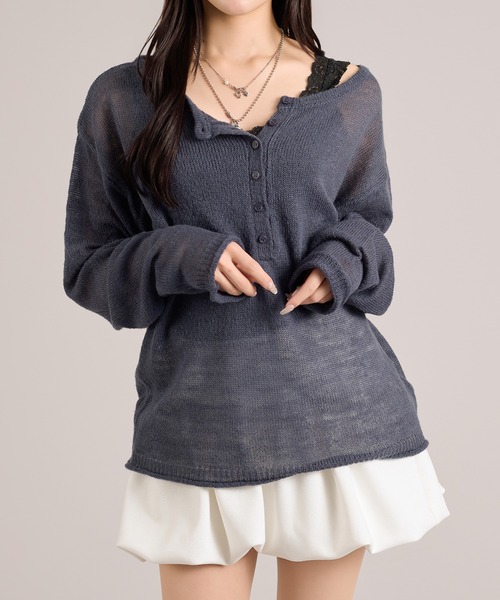 apres jour mignon(アプレジュールミニョン)の「ヘンリーシアーニット(ニット/セーター・レディース・ピンク/ネイビー/グレイッシュベージュ・フリー/LARGE)」の13枚目の写真