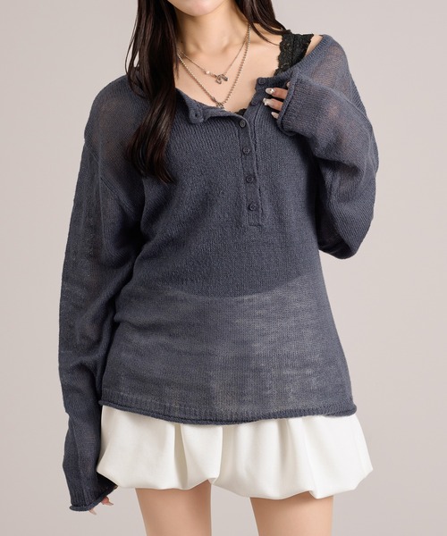 apres jour mignon(アプレジュールミニョン)の「ヘンリーシアーニット(ニット/セーター・レディース・ピンク/ネイビー/グレイッシュベージュ・フリー/LARGE)」の14枚目の写真