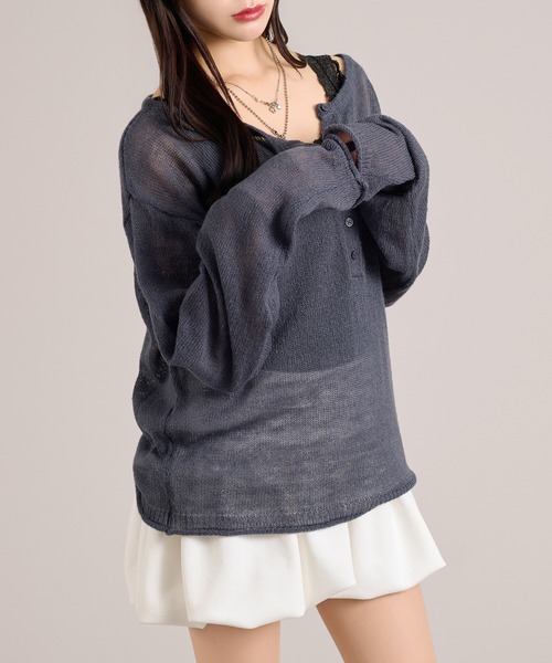 apres jour mignon(アプレジュールミニョン)の「ヘンリーシアーニット(ニット/セーター・レディース・ピンク/ネイビー/グレイッシュベージュ・フリー/LARGE)」の15枚目の写真