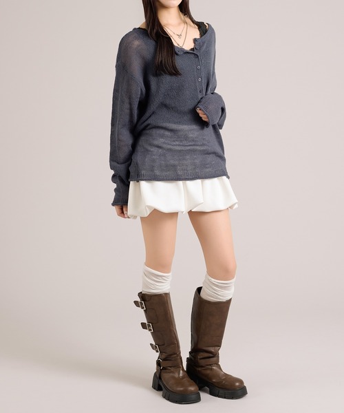 apres jour mignon(アプレジュールミニョン)の「ヘンリーシアーニット(ニット/セーター・レディース・ピンク/ネイビー/グレイッシュベージュ・フリー/LARGE)」の18枚目の写真