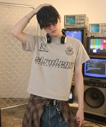 短丈ピグメント加工半袖Tシャツ/ゲームシャツロゴ