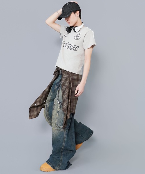 SPINNS（スピンズ）の「短丈ピグメント加工半袖Tシャツ/ゲームシャツロゴ（Tシャツ/カットソー・メンズ・ブラック系その他/グレー系その他/ブラウン系その他・ONESIZE）」の18枚目の写真