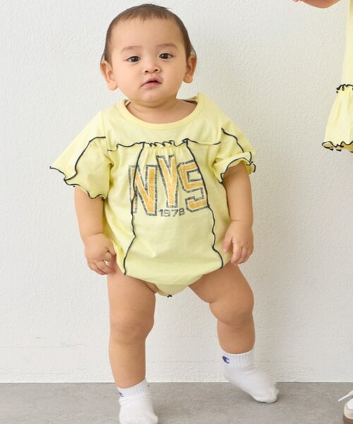 CIAOPANIC TYPY（チャオパニックティピー）の「【KIDS】メロウ切替ロゴ半袖ロンパース（ロンパース・キッズ・イエロー/チャコールグレー・80）」の6枚目の写真