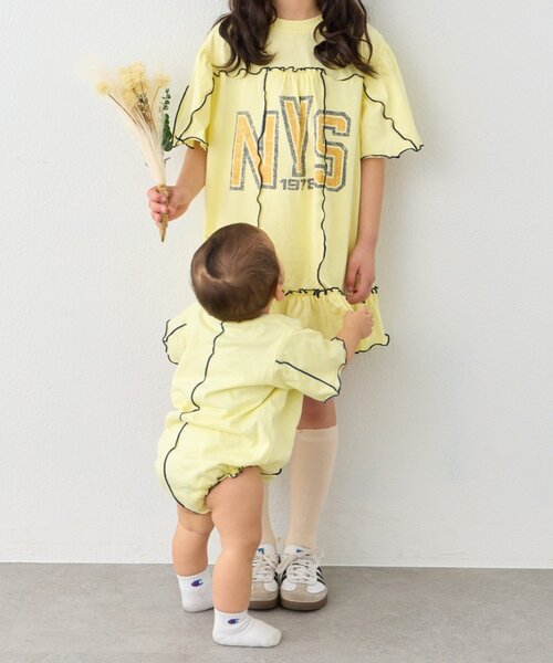 CIAOPANIC TYPY（チャオパニックティピー）の「【KIDS】メロウ切替ロゴ半袖ロンパース（ロンパース・キッズ・イエロー/チャコールグレー・80）」の7枚目の写真