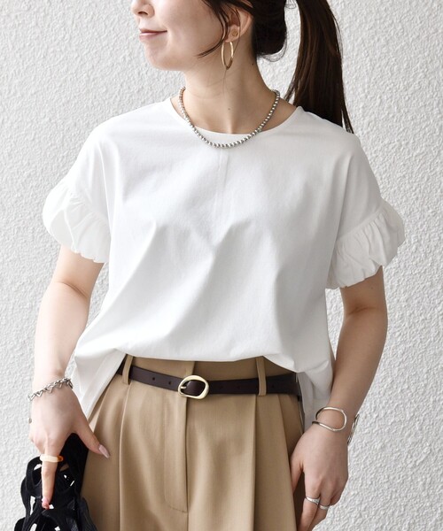 SHIPS any(シップス エニィ)の「SHIPS any:〈多機能/洗濯機可能〉マルチファンクション ギャザー スリーブ TEE(Tシャツ/カットソー・レディース・ライトブルー/チャコールグレー/オフホワイト・ONE SIZE)」の12枚目の写真