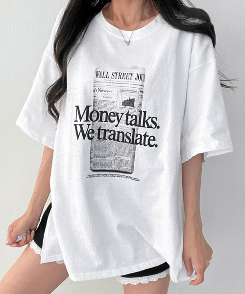 VIVID LADY(ビビッドレディー)の「フロント英字プリント チュニック 半袖Tシャツ(Tシャツ/カットソー・レディース・ブラック/アイボリー・FREE)」の2枚目の写真