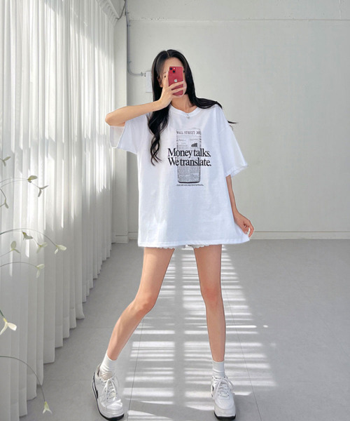 VIVID LADY(ビビッドレディー)の「フロント英字プリント チュニック 半袖Tシャツ(Tシャツ/カットソー・レディース・ブラック/アイボリー・FREE)」の15枚目の写真