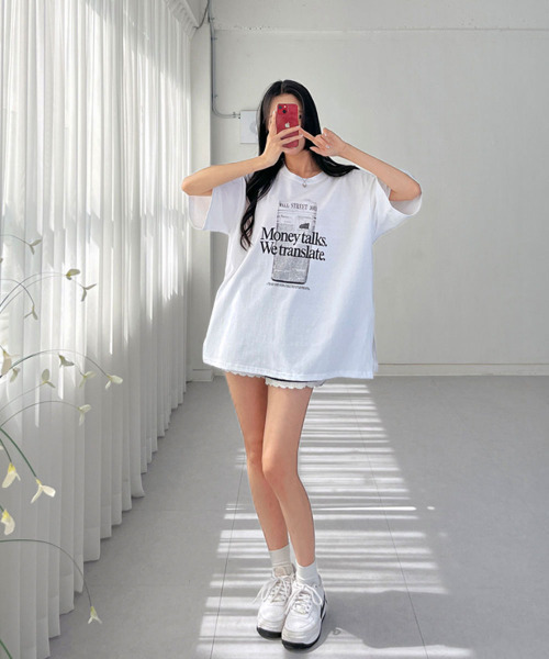 VIVID LADY(ビビッドレディー)の「フロント英字プリント チュニック 半袖Tシャツ(Tシャツ/カットソー・レディース・ブラック/アイボリー・FREE)」の16枚目の写真