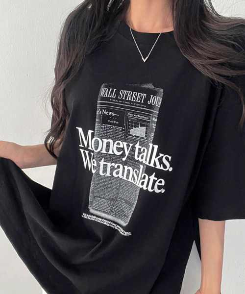 VIVID LADY(ビビッドレディー)の「フロント英字プリント チュニック 半袖Tシャツ(Tシャツ/カットソー・レディース・ブラック/アイボリー・FREE)」の19枚目の写真