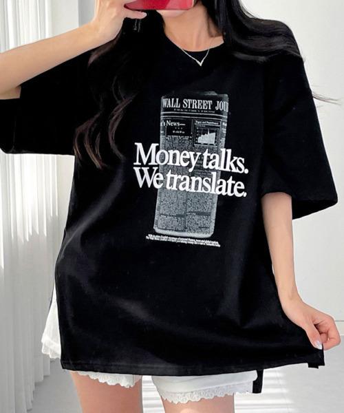 VIVID LADY(ビビッドレディー)の「フロント英字プリント チュニック 半袖Tシャツ(Tシャツ/カットソー・レディース・ブラック/アイボリー・FREE)」の22枚目の写真
