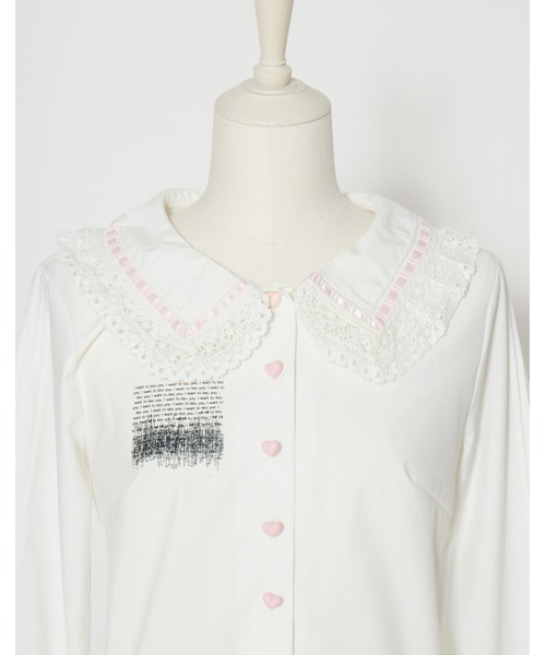 AVENCHUMU(アバンチュウム)の「"I want to kiss you." print ribbon garter blouse(シャツ/ブラウス・レディース・ブラック/ホワイト・XS/FREE)」の4枚目の写真