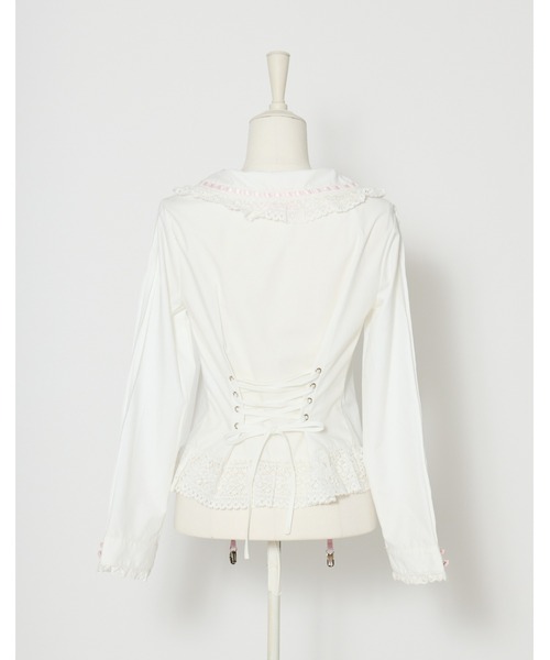 AVENCHUMU(アバンチュウム)の「"I want to kiss you." print ribbon garter blouse(シャツ/ブラウス・レディース・ブラック/ホワイト・XS/FREE)」の3枚目の写真