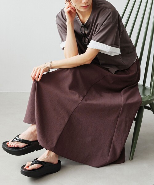 green label relaxing（グリーンレーベルリラクシング）の「【結論シリーズ】ドライクロス フレアスカート［size SHORT/TALLあり］（スカート・レディース・ブラウン/ライトグレー/コバルトブルー/ブラック・TALL/SHORT/FREE）」の3枚目の写真