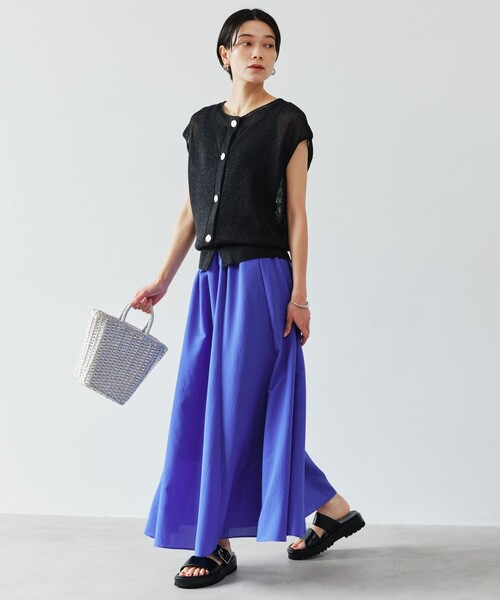green label relaxing（グリーンレーベルリラクシング）の「［size SHORT/TALLあり］ドライクロス フレアスカート マシンウォッシャブル  通気性（スカート・レディース・ブラウン/ライトグレー/コバルトブルー/ブラック・TALL/SHORT/FREE）」の5枚目の写真