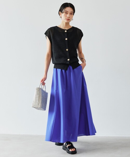 green label relaxing（グリーンレーベルリラクシング）の「［size SHORT/TALLあり］ドライクロス フレアスカート マシンウォッシャブル  通気性（スカート・レディース・ブラウン/ライトグレー/コバルトブルー/ブラック・TALL/SHORT/FREE）」の6枚目の写真