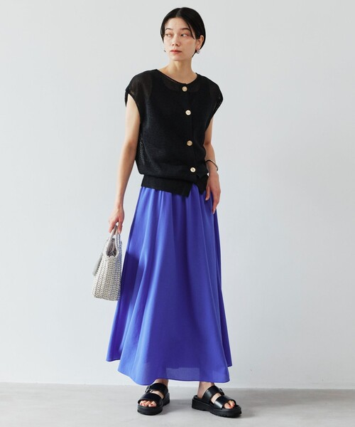 green label relaxing（グリーンレーベルリラクシング）の「［size SHORT/TALLあり］ドライクロス フレアスカート マシンウォッシャブル  通気性（スカート・レディース・ブラウン/ライトグレー/コバルトブルー/ブラック・TALL/SHORT/FREE）」の7枚目の写真