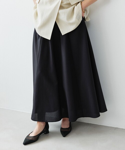 green label relaxing（グリーンレーベルリラクシング）の「［size SHORT/TALLあり］ドライクロス フレアスカート マシンウォッシャブル  通気性（スカート・レディース・ブラウン/ライトグレー/コバルトブルー/ブラック・TALL/SHORT/FREE）」の8枚目の写真