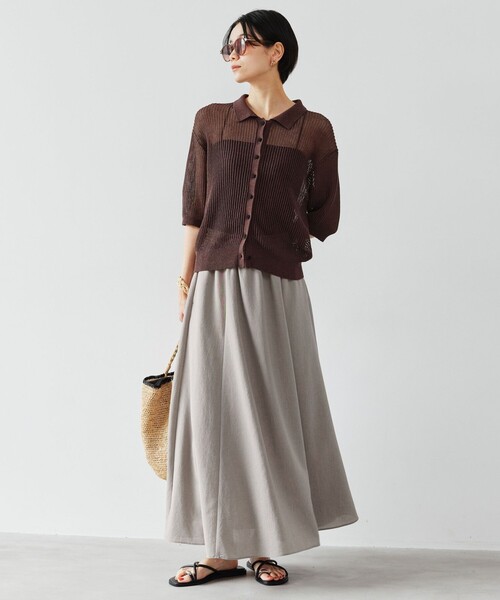 green label relaxing（グリーンレーベルリラクシング）の「【結論シリーズ】ドライクロス フレアスカート［size SHORT/TALLあり］（スカート・レディース・ブラウン/ライトグレー/コバルトブルー/ブラック・TALL/SHORT/FREE）」の5枚目の写真