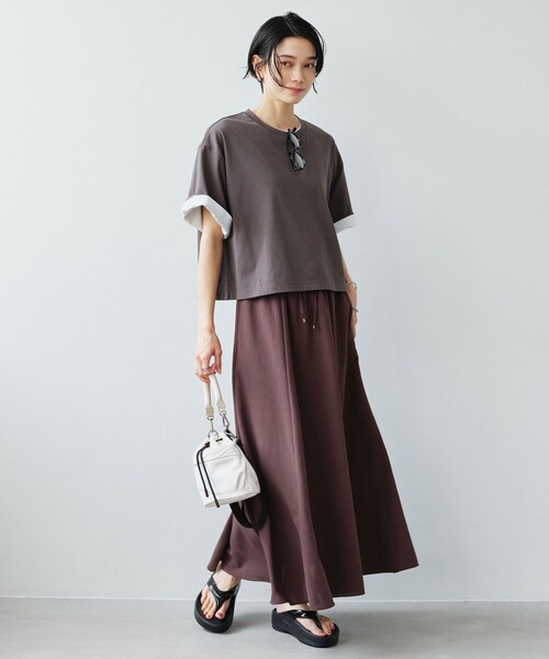 green label relaxing（グリーンレーベルリラクシング）の「【結論シリーズ】ドライクロス フレアスカート［size SHORT/TALLあり］（スカート・レディース・ブラウン/ライトグレー/コバルトブルー/ブラック・TALL/SHORT/FREE）」の6枚目の写真
