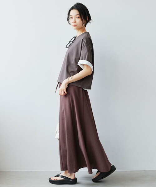 green label relaxing（グリーンレーベルリラクシング）の「【結論シリーズ】ドライクロス フレアスカート［size SHORT/TALLあり］（スカート・レディース・ブラウン/ライトグレー/コバルトブルー/ブラック・TALL/SHORT/FREE）」の12枚目の写真
