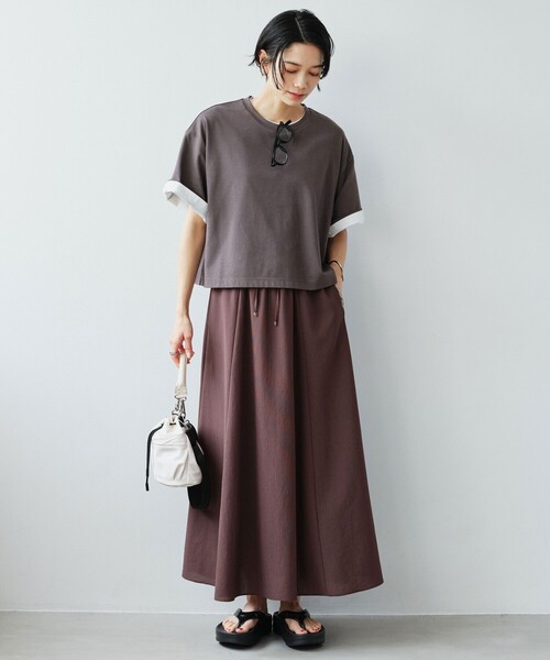 green label relaxing（グリーンレーベルリラクシング）の「【結論シリーズ】ドライクロス フレアスカート［size SHORT/TALLあり］（スカート・レディース・ブラウン/ライトグレー/コバルトブルー/ブラック・TALL/SHORT/FREE）」の13枚目の写真