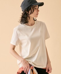 接触冷感 ミックス素材 半袖ロゴTシャツ