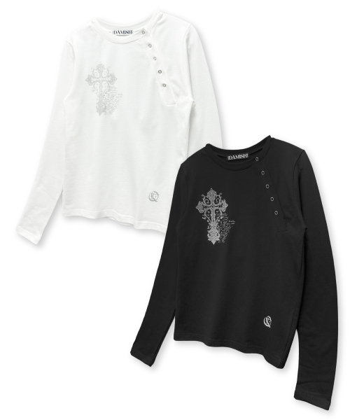 DAMISH(ダミシュ)の「ヴィンテージクロスアシンメトリーボタンロングスリーブ_ブラック(Tシャツ/カットソー・レディース・ブラック・FREE)」の6枚目の写真