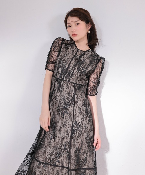 Kana（カナ）の「花柄レースパイピングAラインワンピースドレス パーティー ドレス 結婚式 お呼ばれ オケージョン（ドレス・レディース・ブルー系その他/ブラック/グレー系その他・M）」の11枚目の写真