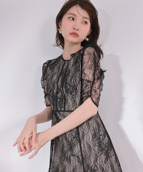 Kana（カナ）の「花柄レースパイピングAラインワンピースドレス パーティー ドレス 結婚式 お呼ばれ オケージョン（ドレス・レディース・ブルー系その他/ブラック/グレー系その他・M）」の13枚目の写真