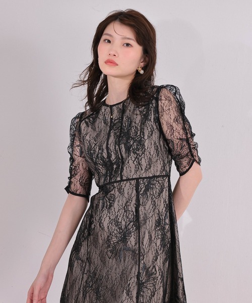 Kana（カナ）の「花柄レースパイピングAラインワンピースドレス パーティー ドレス 結婚式 お呼ばれ オケージョン（ドレス・レディース・ブルー系その他/ブラック/グレー系その他・M）」の15枚目の写真