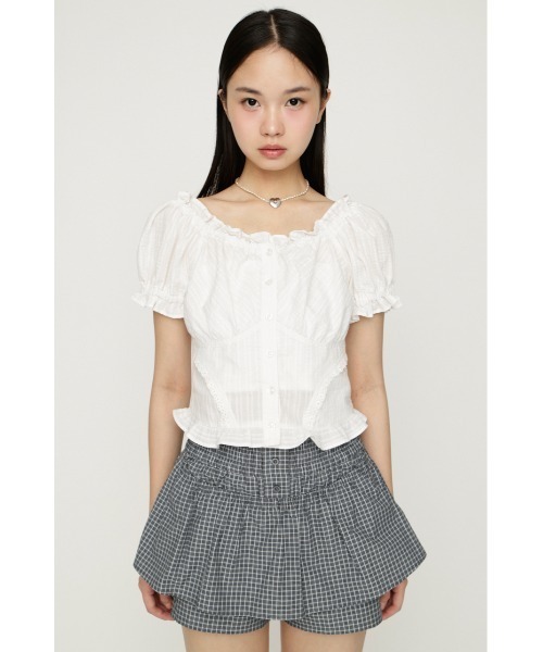 SLY(スライ)の「2WAY PUFF SLEEVE TOPS 2ウェイパフスリーブトップス 春服 夏服(シャツ/ブラウス・レディース・オフホワイト/ライトイエロー/ブラック/マルチ・FREE)」の5枚目の写真